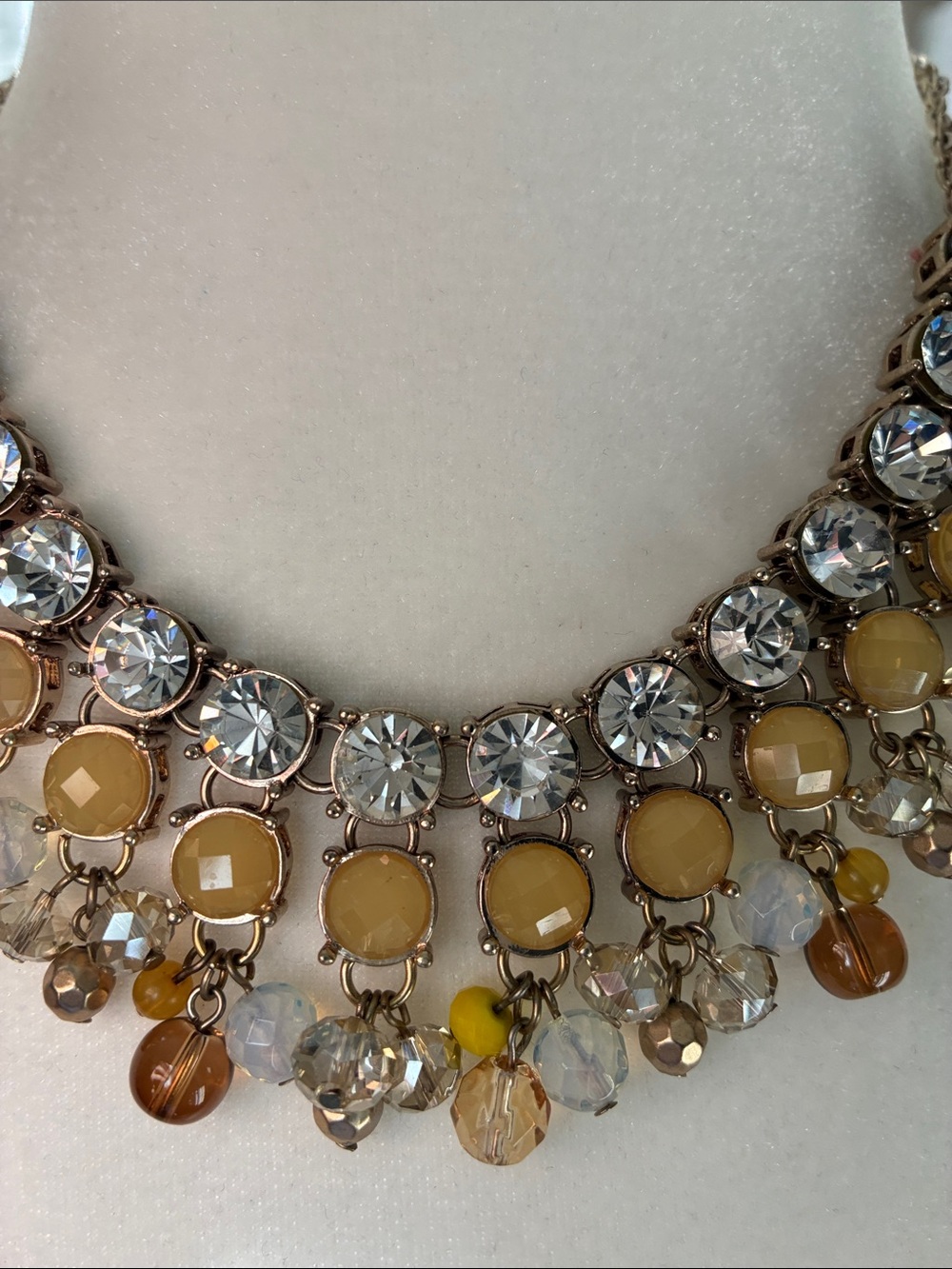 LOFT Yellow and Clear Crystal Fringe Bib Necklace